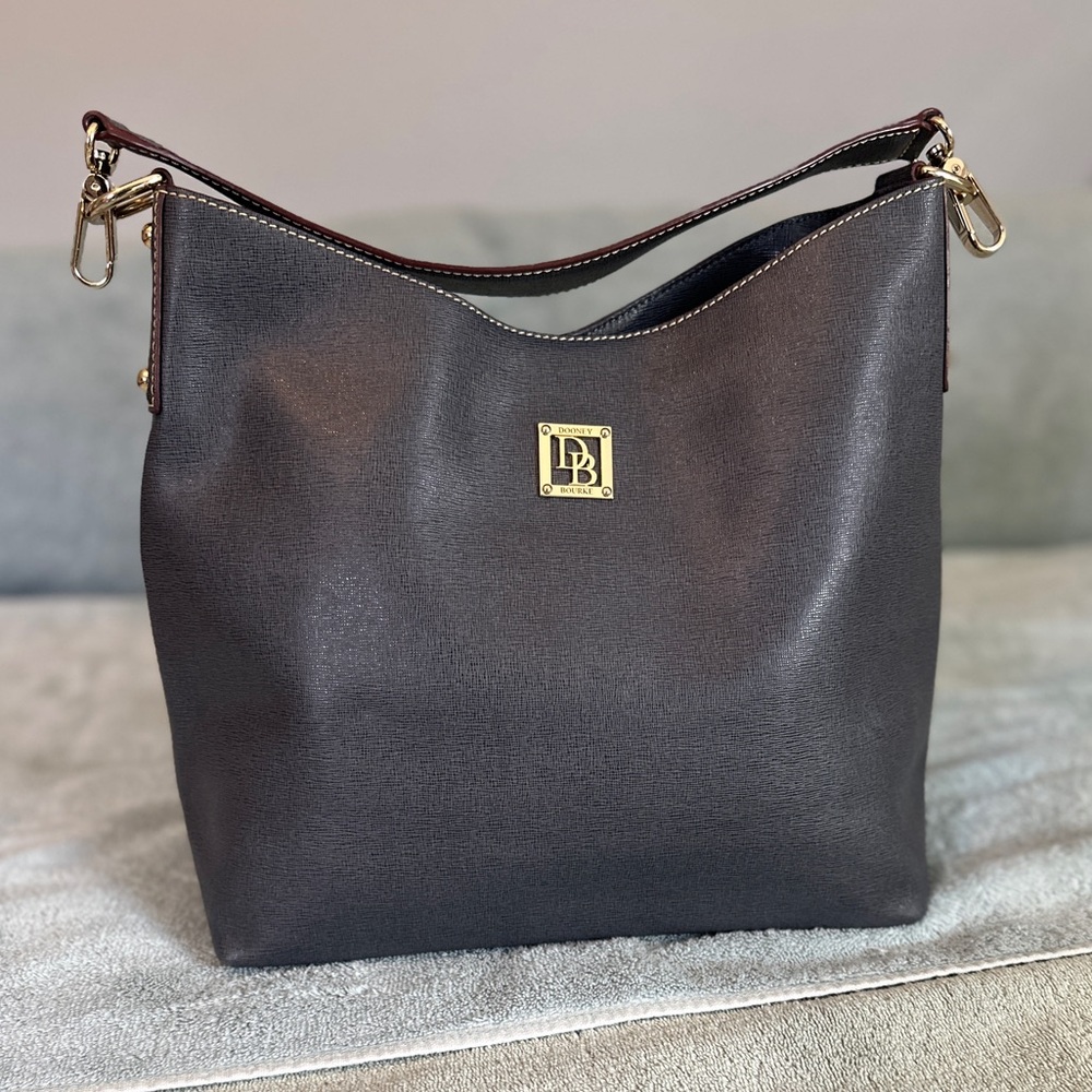 Dooney & Bourke Dark Brown Leather Shoulder Bag with Gold Hardware